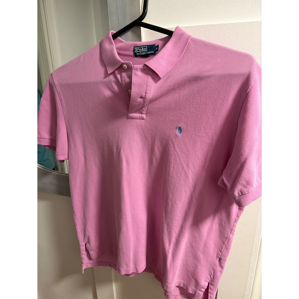 Polo Ralph Lauren Mens XL Pink Short Sleeve Pique Polo Shirt Blue Pony Logo